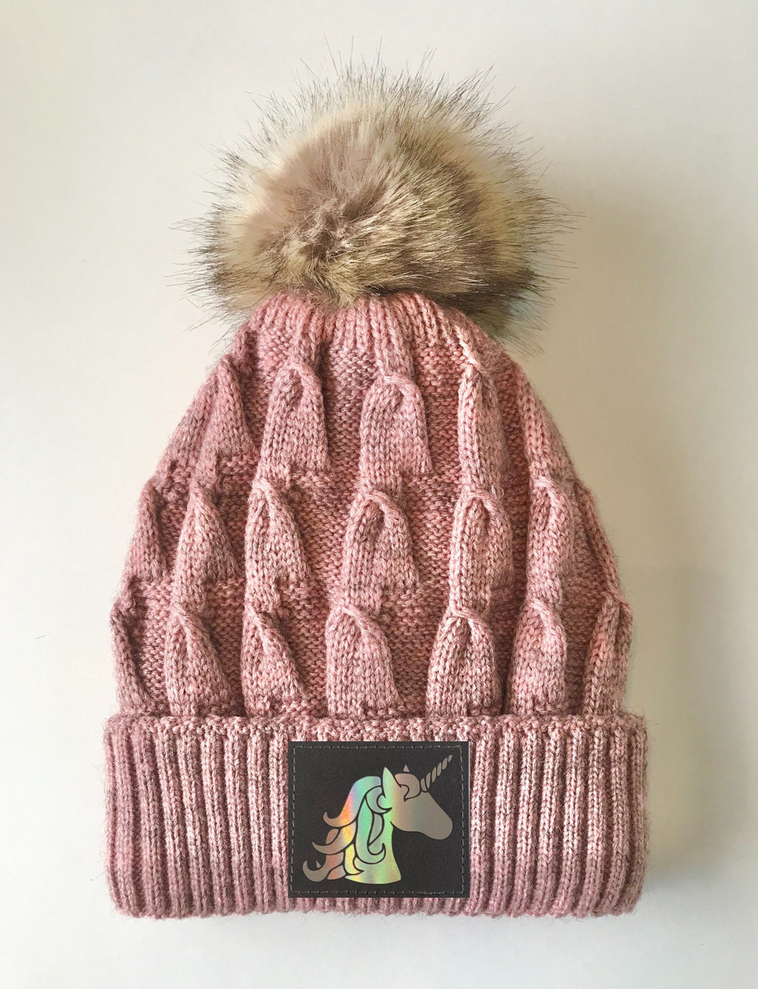 unicorn Pink Beanie Buddha Gear plush pom pom beanie with sacred symbols