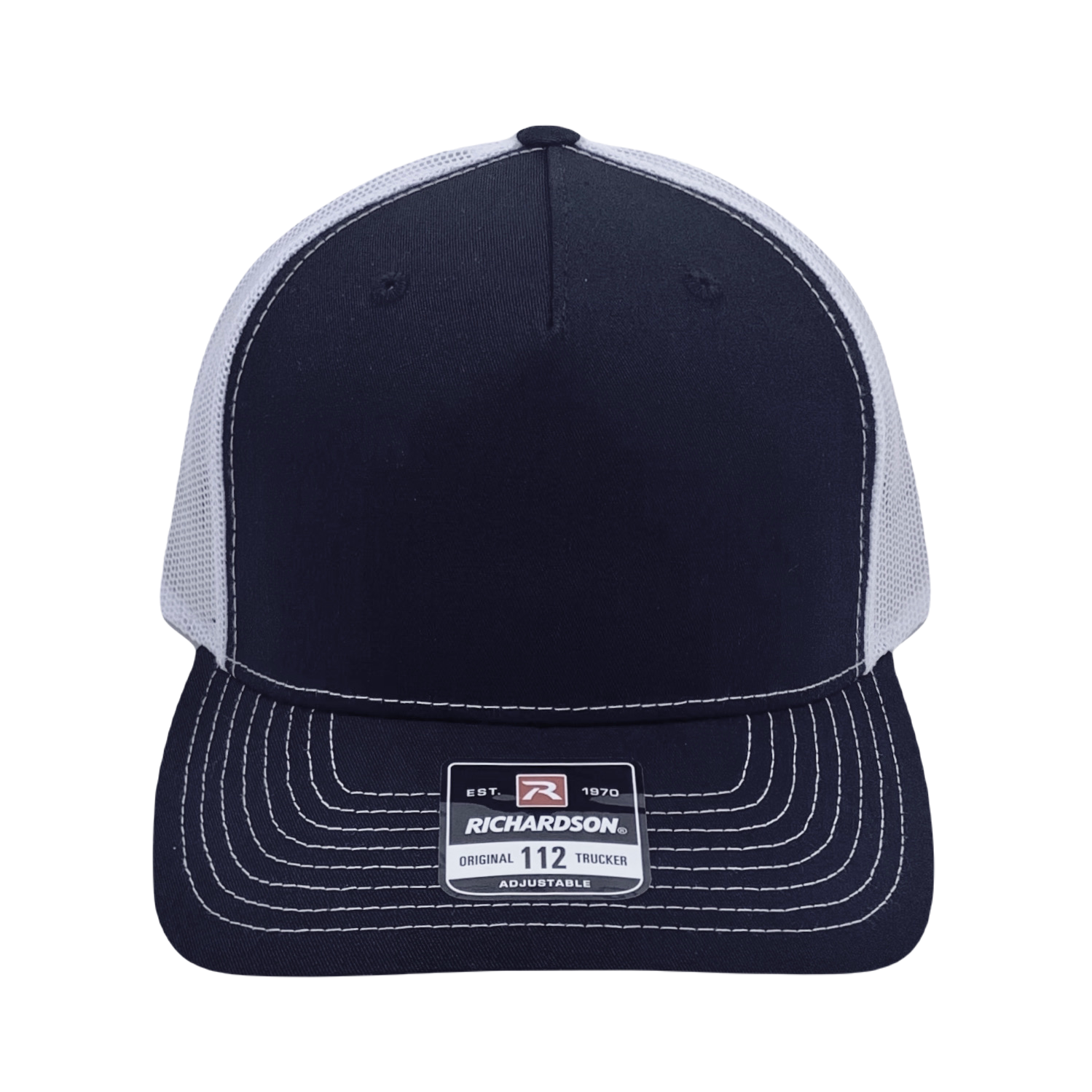 Richardson 112 original trucker hat, black/white five panel with black/white mushroom patch by Buddha Gear