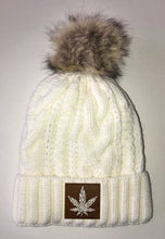 Load image into Gallery viewer, Cannabis Beanies - Ivory Plush, Blanket Lined Cable Knit, Pom Pom Beanie Buddha Gear