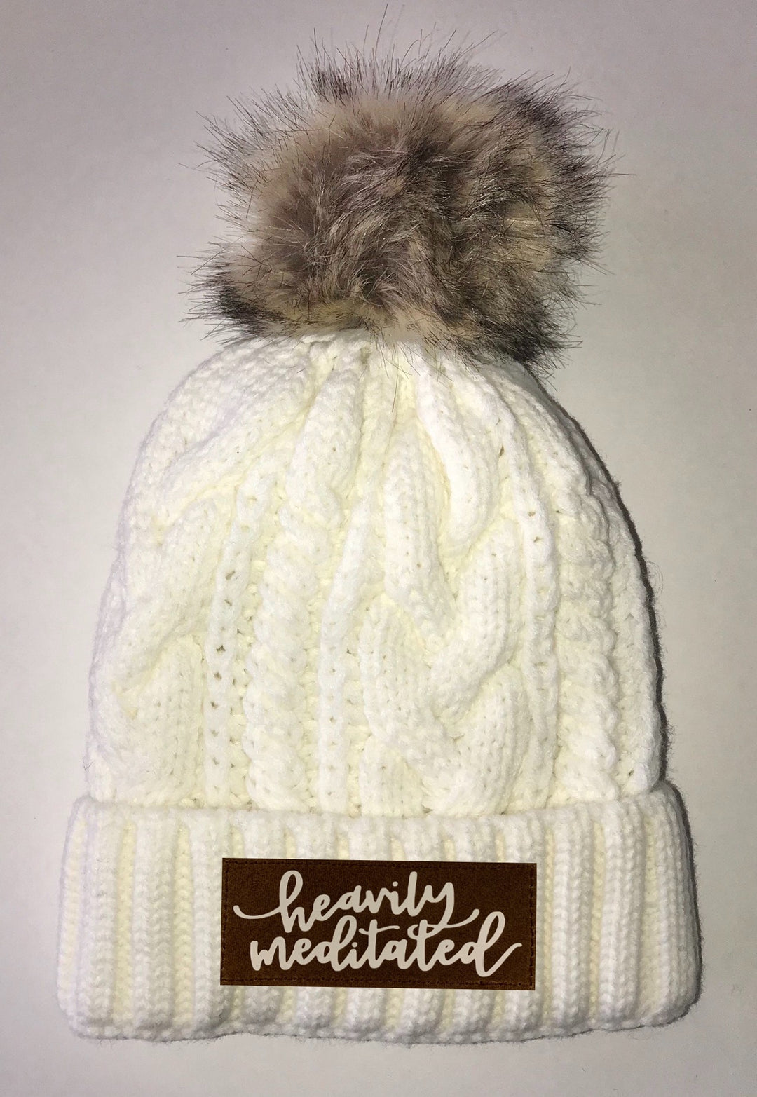 Beanies - Ivory Plush, Blanket Lined Cable Knit, Pom Pom Beanie Buddha Gear