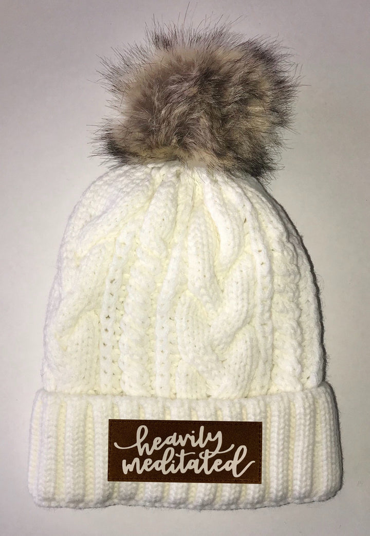 Beanies - Ivory Plush, Blanket Lined Cable Knit, Pom Pom Beanie Buddha Gear