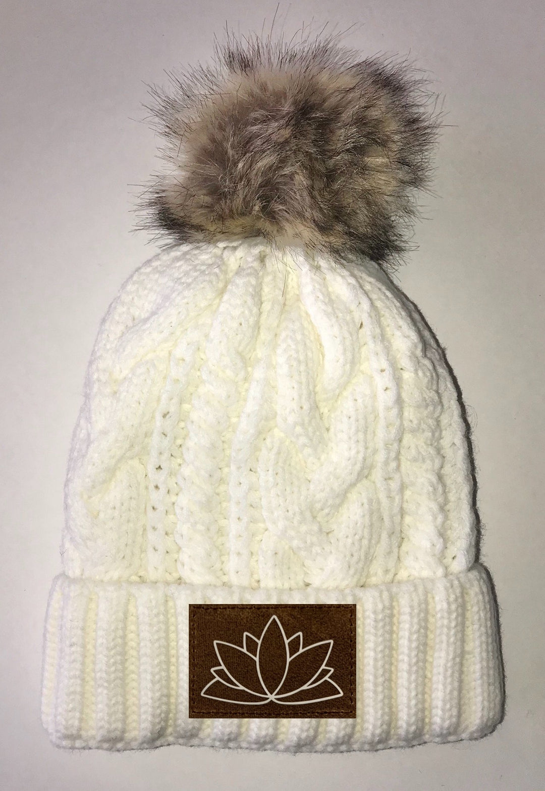 Lotus Beanies - Ivory Plush, Blanket Lined Cable Knit, Pom Pom Beanie Buddha Gear