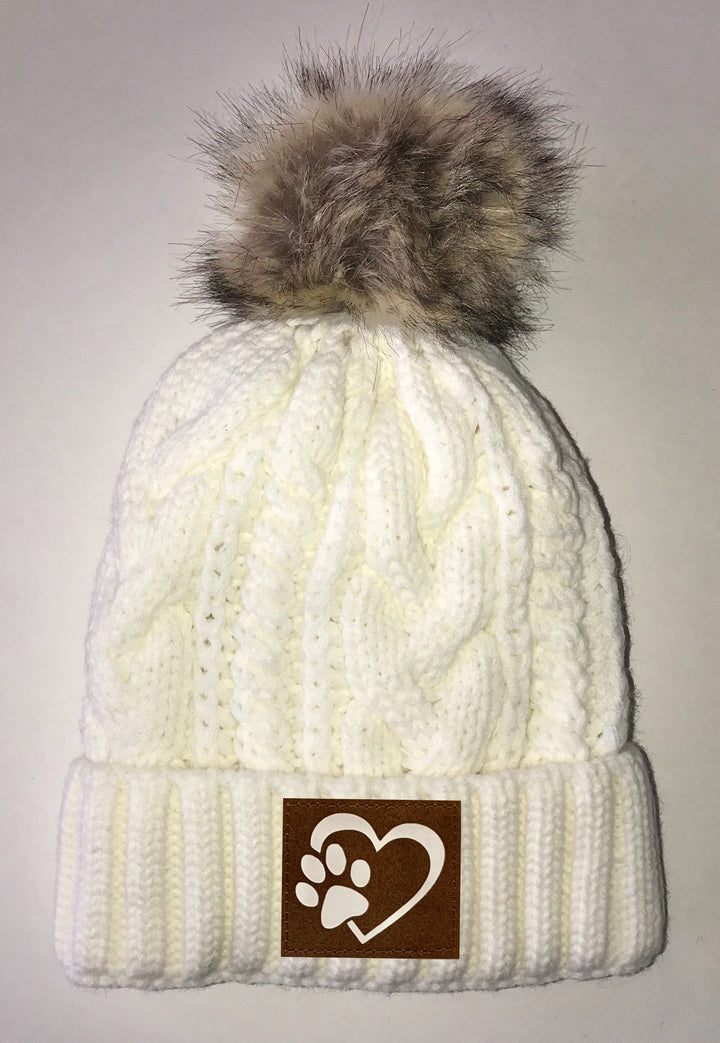 Puppy Love Beanies - Ivory Plush, Blanket Lined Cable Knit, Pom Pom Beanie Buddha Gear