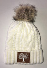 Load image into Gallery viewer, Tree of Life Beanies - Ivory Plush, Blanket Lined Cable Knit, Pom Pom Beanie Buddha Gear