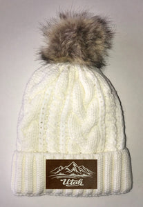 Utah Beanies - Ivory Plush, Blanket Lined Cable Knit, Pom Pom Beanie Buddha Gear skiing