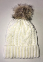Load image into Gallery viewer, Beanies - Ivory Plush, Blanket Lined Cable Knit, Pom Pom Beanie Buddha Gear