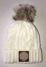 Load image into Gallery viewer, Flower of Life Beanies - Ivory Plush, Blanket Lined Cable Knit, Pom Pom Beanie Buddha Gear