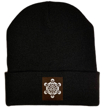 Load image into Gallery viewer, Beanie - Black, cuffed Beanie with Archangel Metatron&#39;s cube sacred geometry buddha gear 