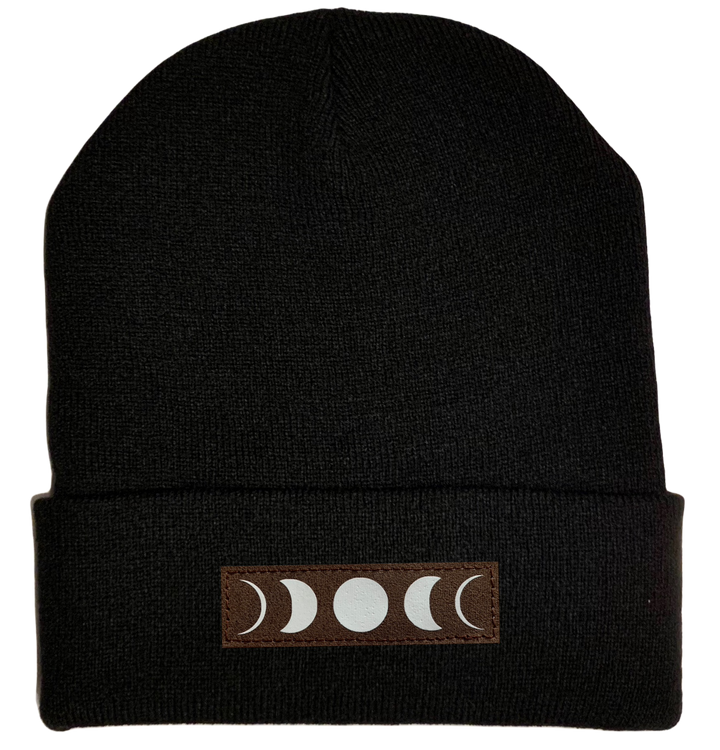 Beanie - Black, cuffed Beanie with moon buddha gear