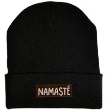 Load image into Gallery viewer, Beanie - Black, cuffed Beanie with namaste yoga hat by buddha gear 