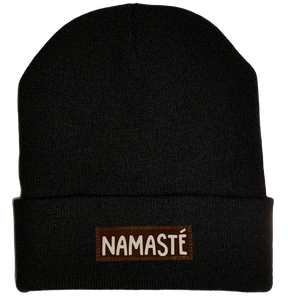 Beanie - Black, cuffed Beanie with namaste yoga hat by buddha gear 