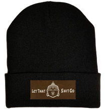 Load image into Gallery viewer, Beanie - Black, cuffed Beanie with let that shit go by buddha gear