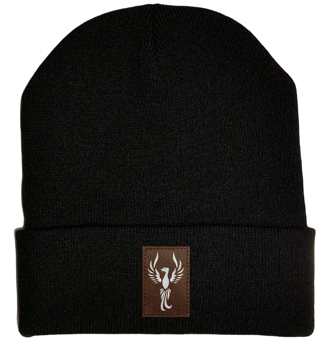 Beanie - Black, cuffed Beanie with  phoenix yoga symbol by buddha gear
