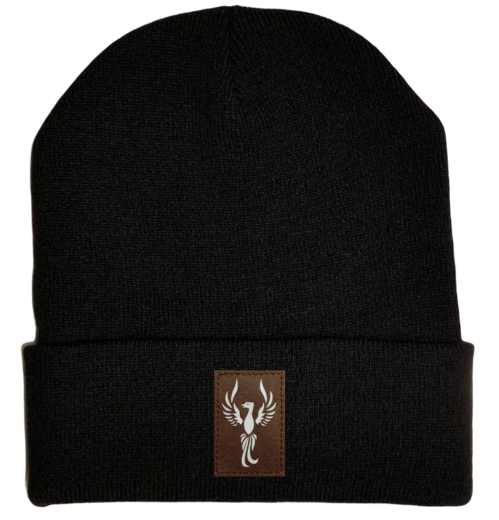 Beanie - Black, cuffed Beanie with  phoenix yoga symbol by buddha gear