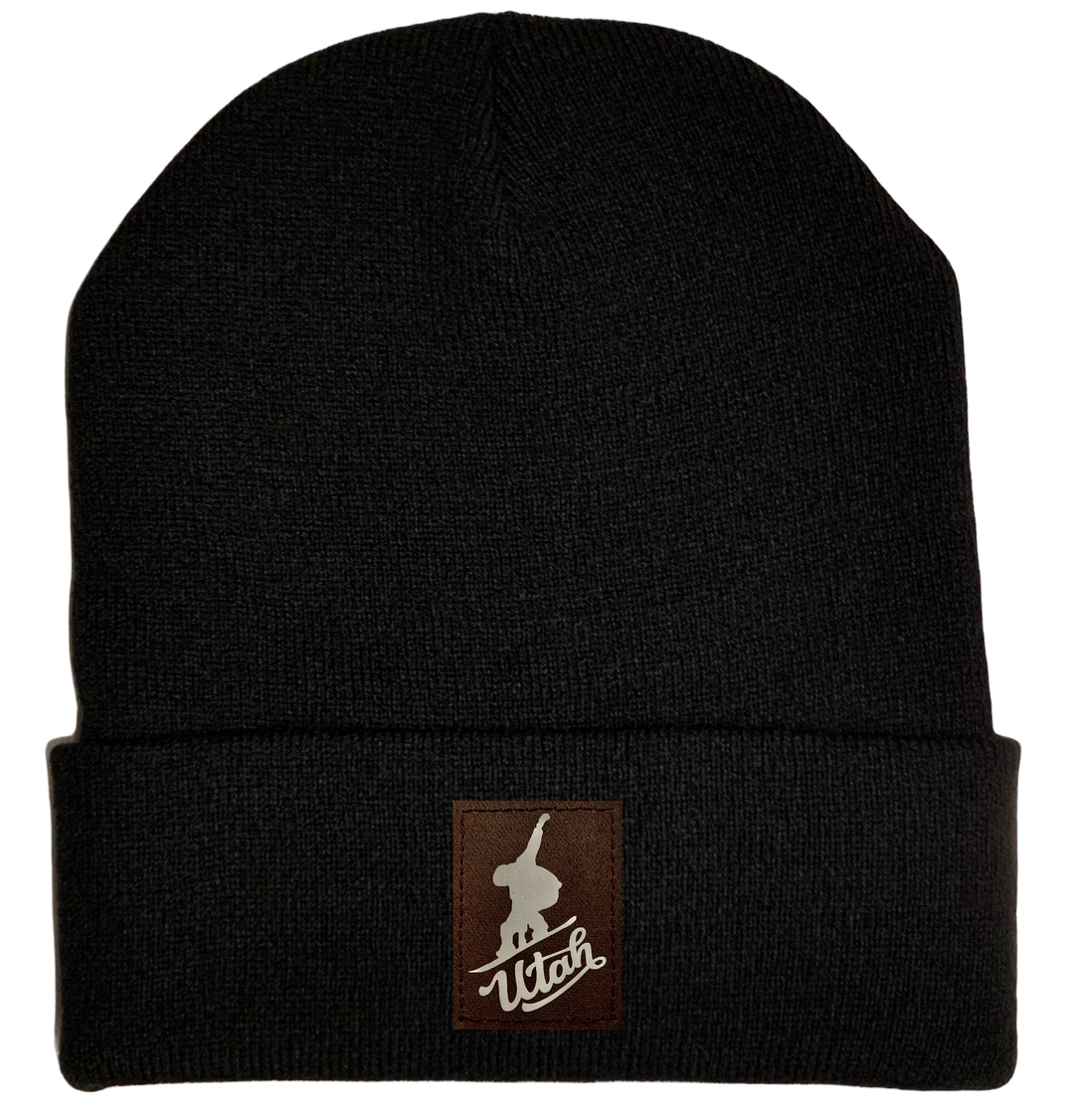 Beanie - Black, cuffed Beanie with snowboarder snowboarding buddha gear 
