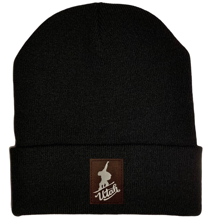 Beanie - Black, cuffed Beanie with snowboarder snowboarding buddha gear 