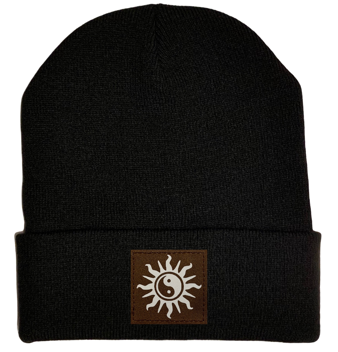 Beanie - Black, cuffed Beanie with yin yang sun kung fu hat by buddha gear