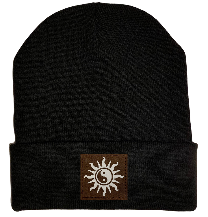 Beanie - Black, cuffed Beanie with yin yang sun kung fu hat by buddha gear