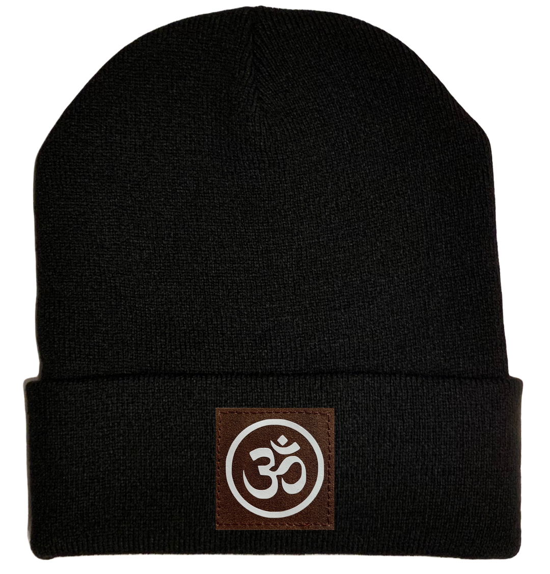 Beanie - Black, cuffed Beanie with  om symbol buddha gear