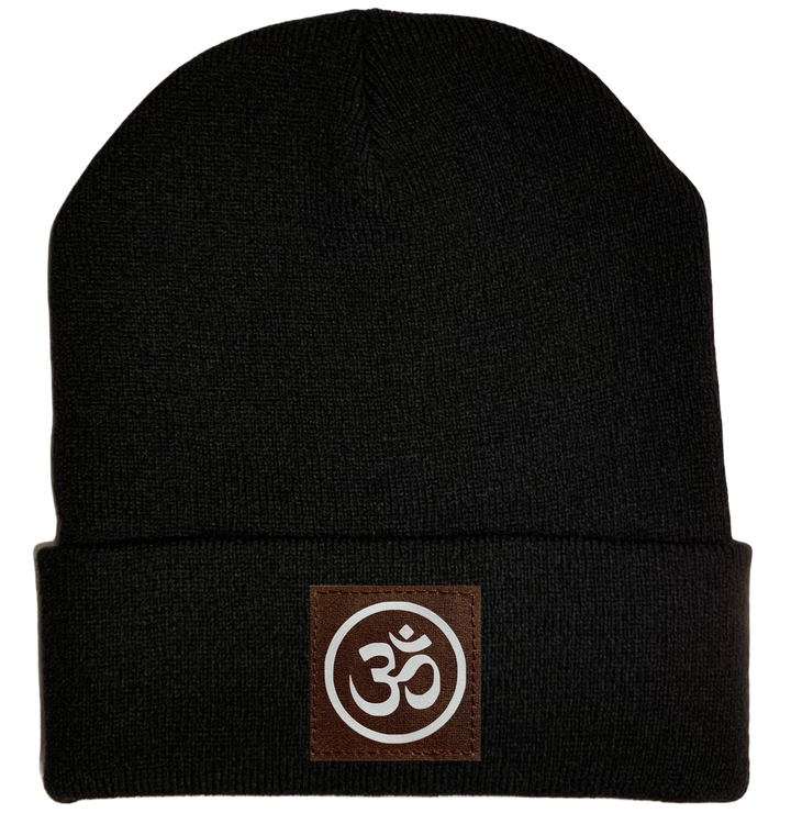 Beanie - Black, cuffed Beanie with  om symbol buddha gear