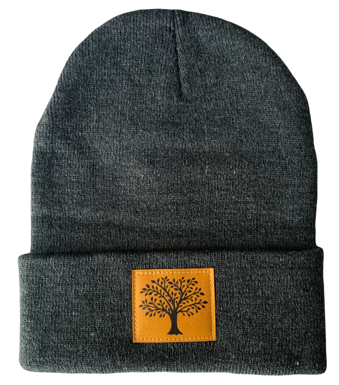 Beanie - Charcoal Grey with Hand Made, Vegan Leather Tree of Life Patch by Buddha Gear