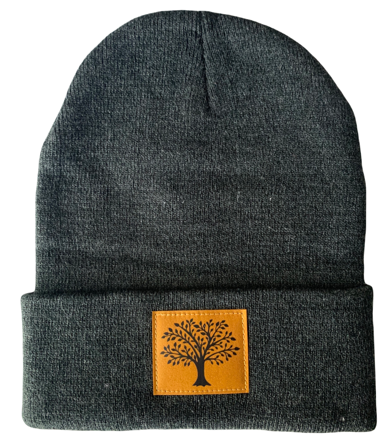Beanie - Charcoal Grey with Hand Made, Vegan Leather Tree of Life Patch by Buddha Gear