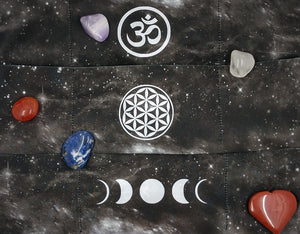 Headband, black galaxy with moons by Buddha Gear, Buddha Bands, yoga meditation headband