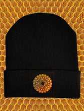 Load image into Gallery viewer, Black cuffed beanies by Buddha Gear w Beehive Buds CBD logo