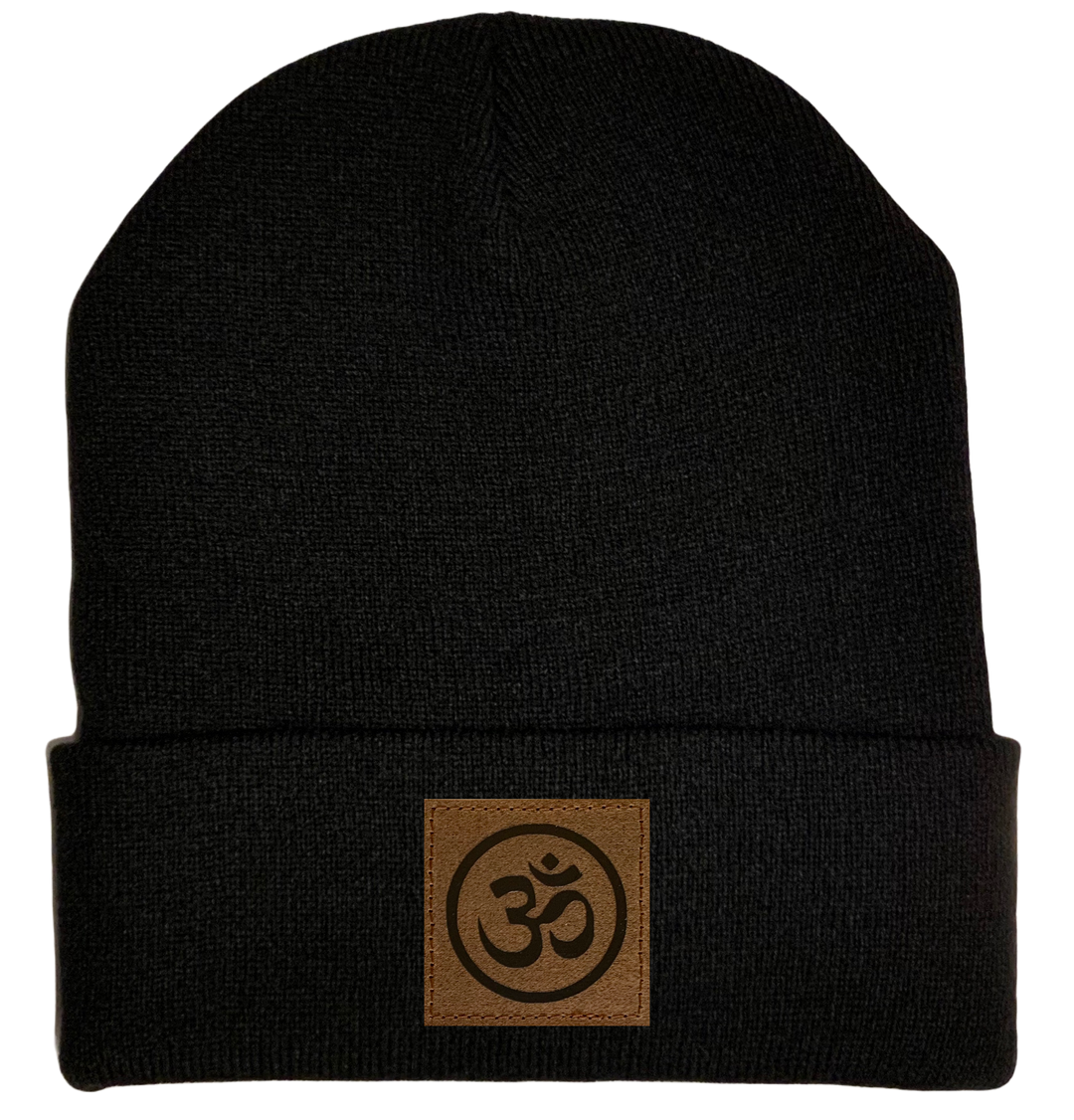 black cuffed beanie with om symbol by Buddha Gear 