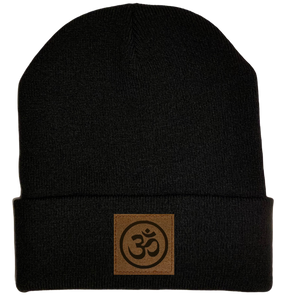 black cuffed beanie with om symbol by Buddha Gear 