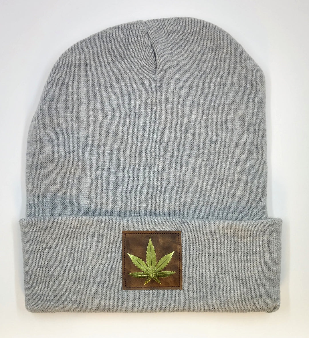 Cannabis Beanie -Light Grey Buddha Beanie with hand made Cannabis Leaf over your third eye by Buddha  Gear