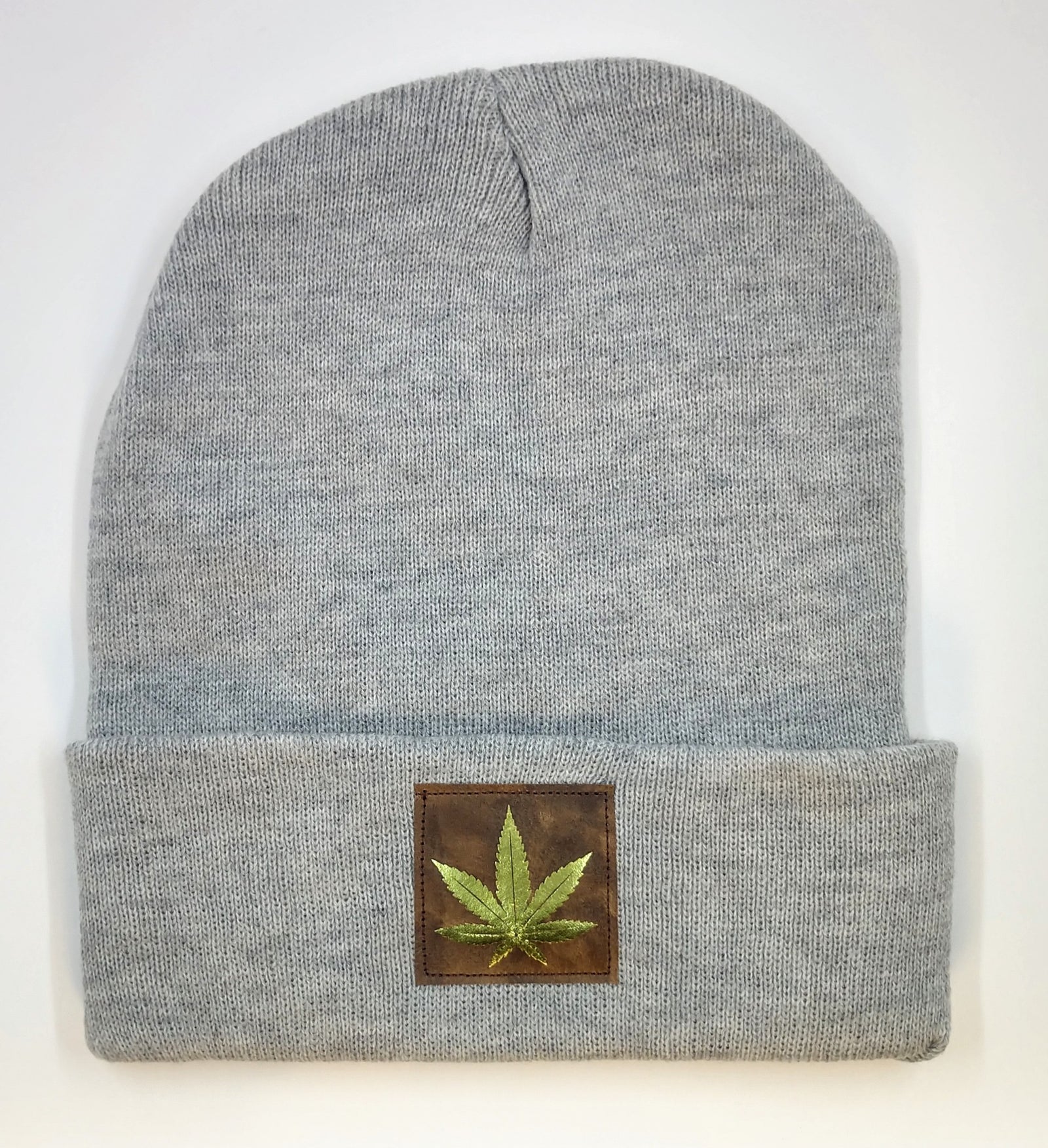 Cannabis Beanie -Light Grey Buddha Beanie with hand made Cannabis Leaf over your third eye by Buddha  Gear