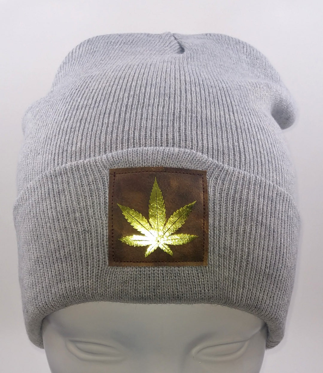 Cannabis Beanie -Light Grey Buddha Beanie with hand made Cannabis Leaf over your third eye by Buddha Gear