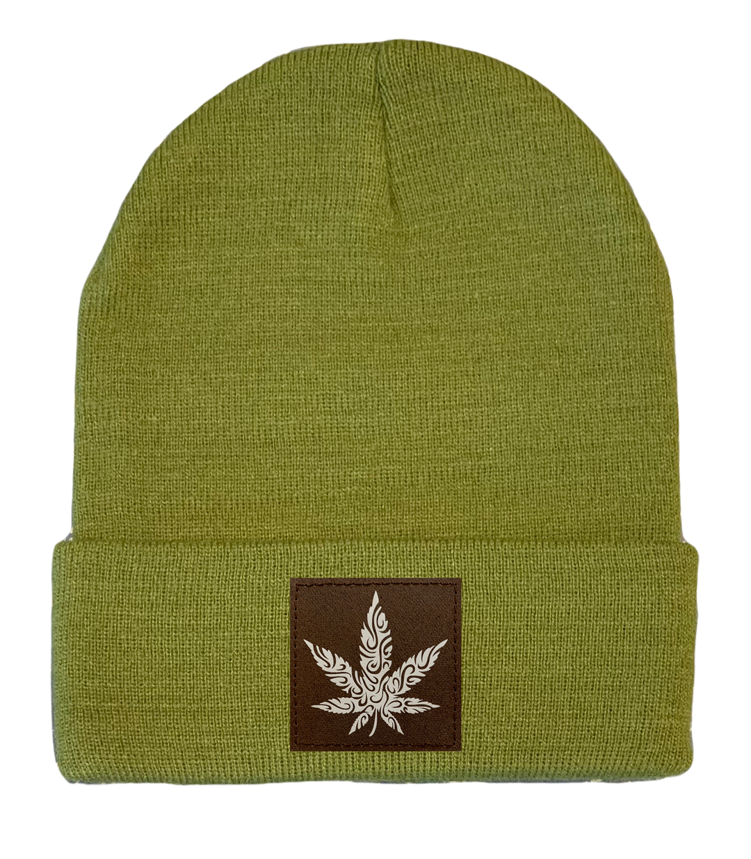 cuffed beanie with cannabis plant medicine patch by buddha gear 