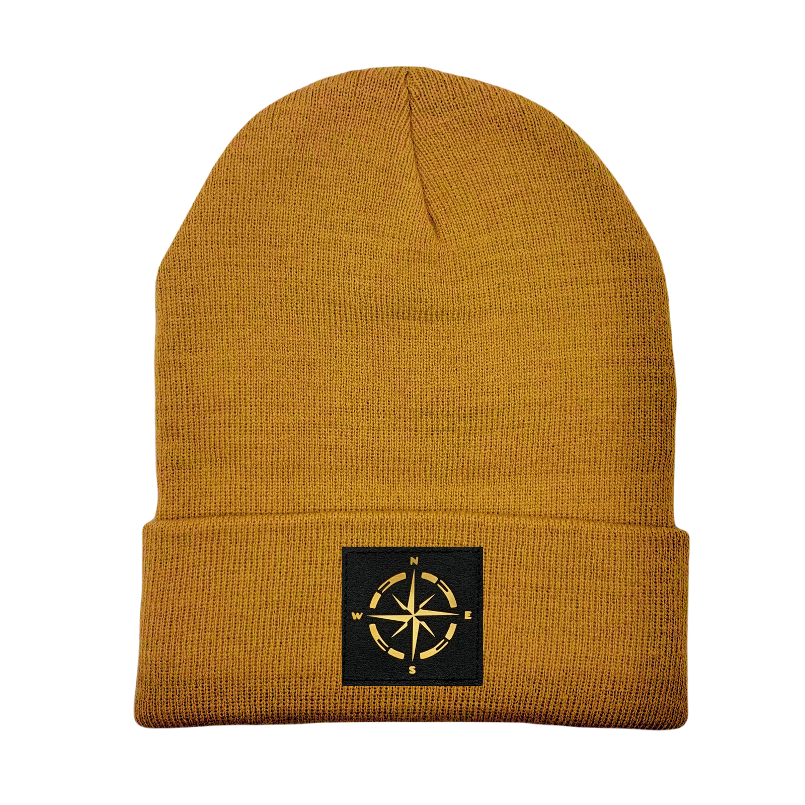 cuffed beanie caramel with compass patch by Buddha Gear 