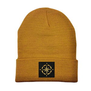 cuffed beanie caramel with compass patch by Buddha Gear 