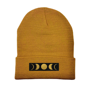 Beanie - Carmel Brown with Hand Made, Vegan Leather Moon Phase by Buddha Gear 