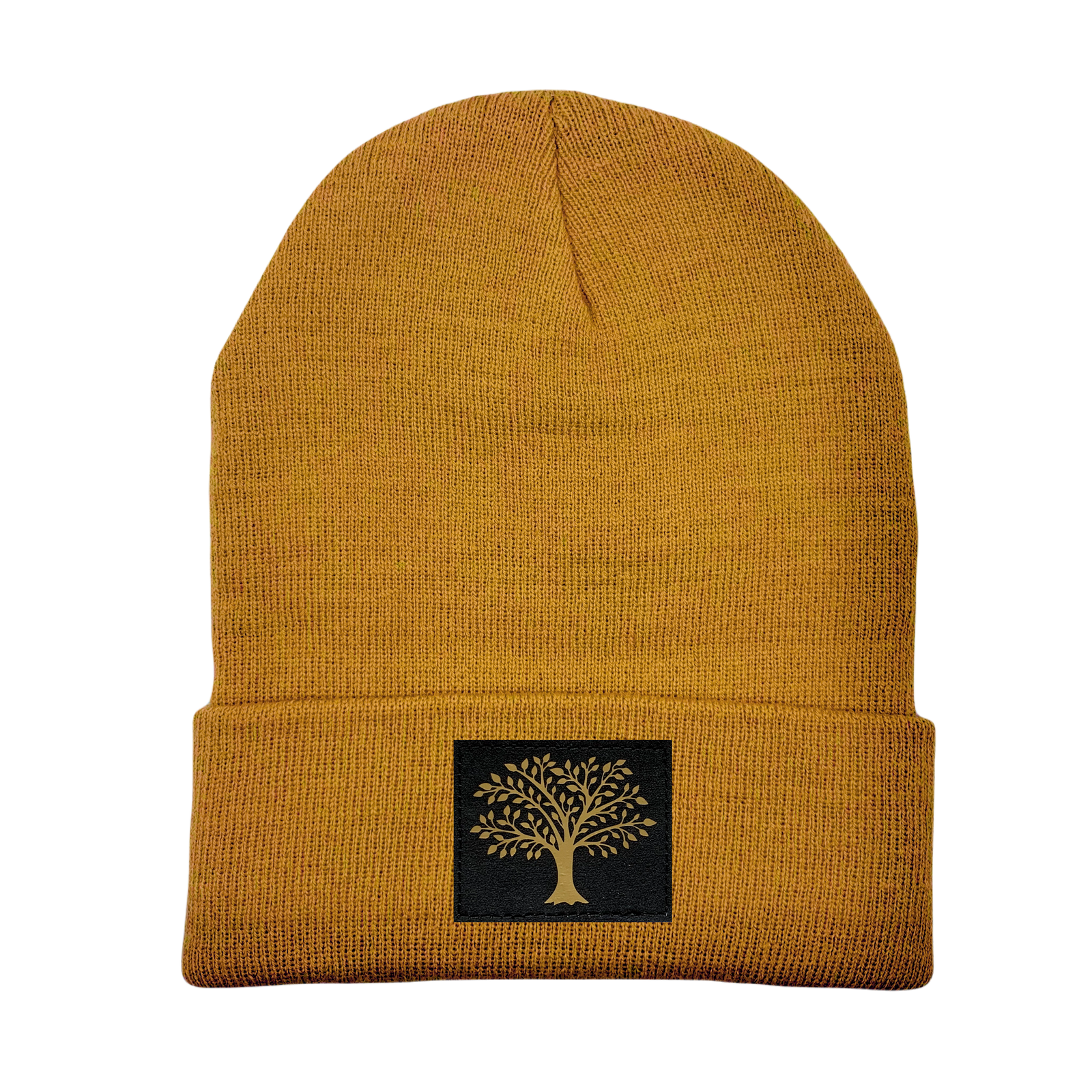 Beanie - Carmel Brown with Hand Made, Vegan Leather Tree of Life Patch by Buddha Gear 