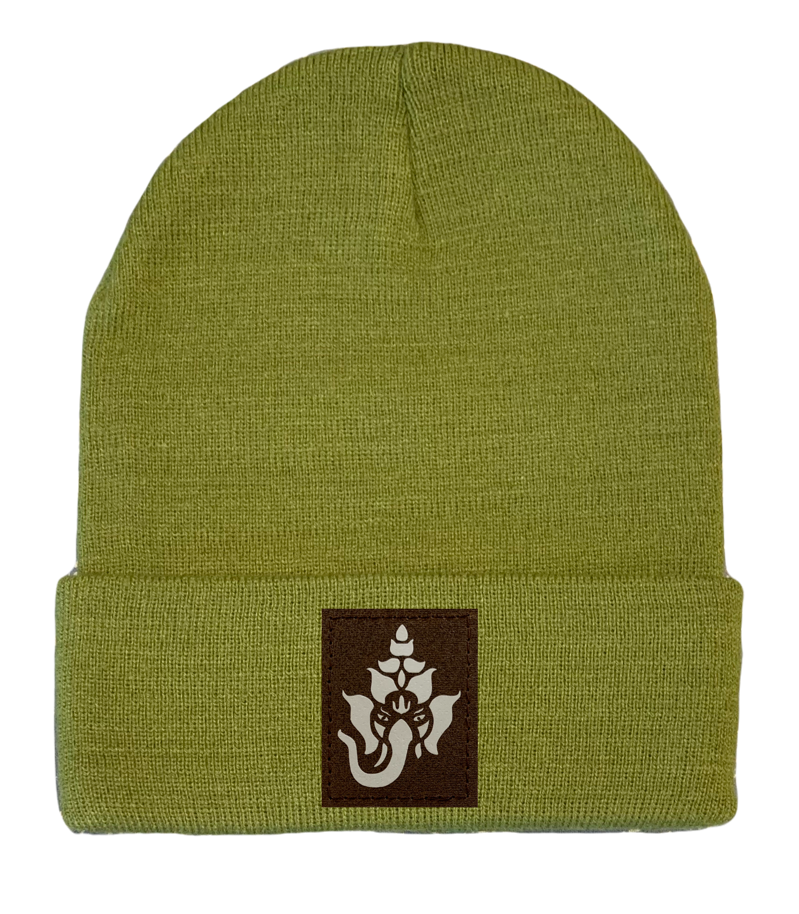 Cuffed Beanie with Ganesha ganapati Elephant Vegan Leather Patch yoga hat knitted hat by Buddha gear
