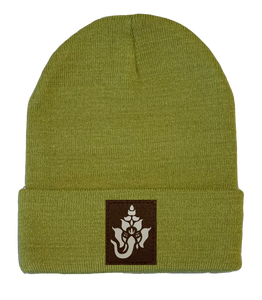 Cuffed Beanie with Ganesha ganapati Elephant Vegan Leather Patch yoga hat knitted hat by Buddha gear