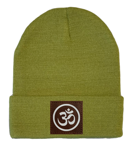 cuffed beanie yoga hat with hindu om yoga symbol third eye by buddha gear