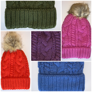 Yoga pom pom beanie hats  By Buddha Gear, Also available with Namaste, Lotus, Om, Unicorn, Tree of Life, Compass, Infinite Heart, Moons and Phoenix patches