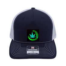 Load image into Gallery viewer, Richardson 112 trucker hat, black/white five panel with black/holo green Zen Cannabis