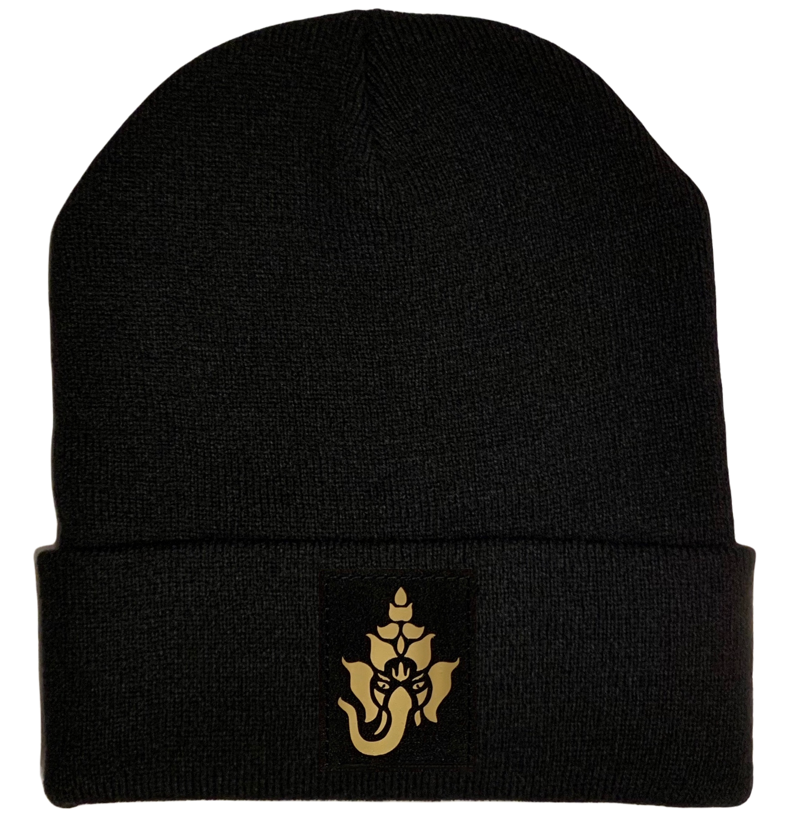 Black cuffed w Black and Gold Hand Made Ganesha Ganapati Vegan Leather patch over your Third Eye
