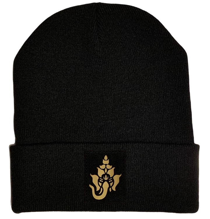 Black cuffed w Black and Gold Hand Made Ganesha Ganapati Vegan Leather patch over your Third Eye
