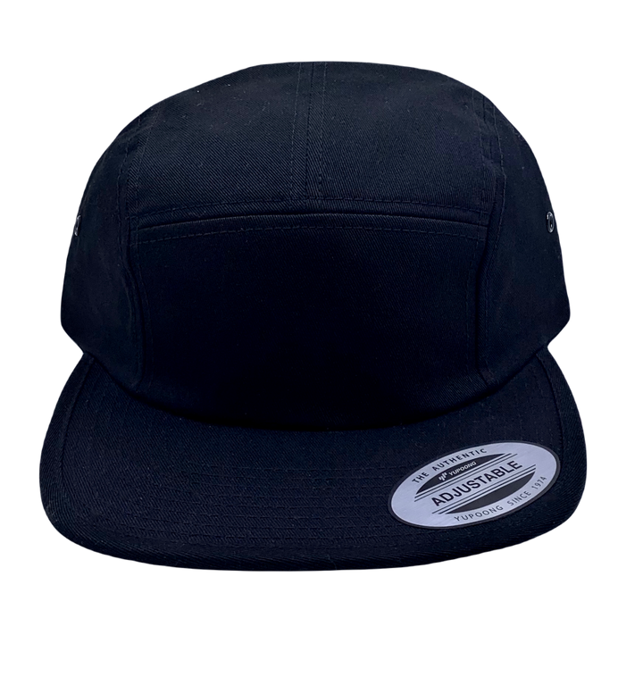 Black Yupoong 5 panel jockey flat bill hat cap with Viking Compass Vegvisir