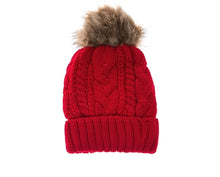 Load image into Gallery viewer, Red Yoga pom pom beanie hats By Buddha Gear, Also available with Namaste, Lotus, Om, Unicorn, Tree of Life, Compass, Infinite Heart, Moons and Phoenix patches