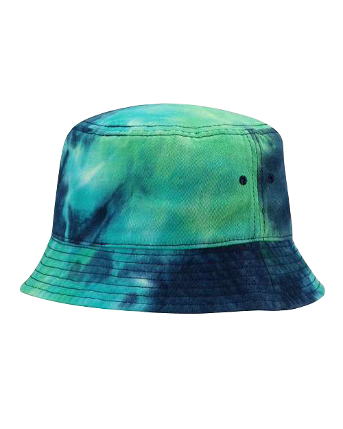 Sportsman Tie Dye Bucket Hat - 100% cotton - bucket cap - safari hat - blue ocean with holographic mushrooms by buddha gear 