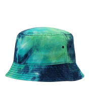 Load image into Gallery viewer, Sportsman Tie Dye Bucket Hat - 100% cotton - bucket cap - safari hat - blue ocean with holographic mushrooms by buddha gear 