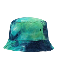 Sportsman Tie Dye Bucket Hat - 100% cotton - bucket cap - safari hat - blue ocean with holographic mushrooms by buddha gear 